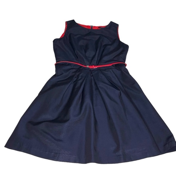 Tommy Hilfiger Sleeveless Navy Blue & Red Belted Dress Fit & Flare Dress Size 10 - Picture 1 of 12